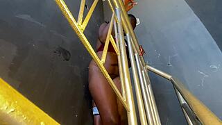 Her Neighbor's Lust Explodes Seeing Curvy Pussy at Staircase Fuck