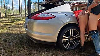 boss catches muscular milf housewife fucking in forest doggystyle