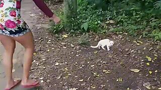 Damn, flashing my big clit in nature before this monster cock milf takes over!