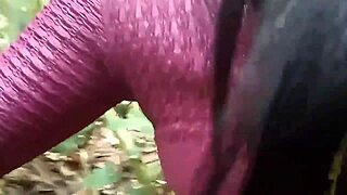 Damn, flashing my big clit in nature before this monster cock milf takes over!