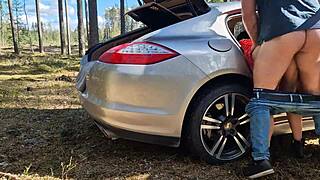 boss catches muscular milf housewife fucking in forest doggystyle