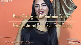 Horny 19yo German model Celin fingers pussy and gives handjob in porno casting interview