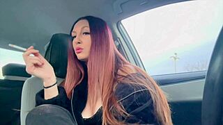 Wanna see this Italian milf's big tits while she smokes in the car?