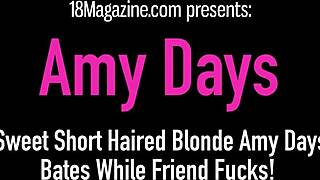 Sweet Blonde Amy Bates Licks While Friend Fucks Her Shaved Pussy