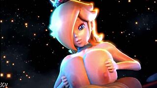 Rosalina and Peach team up for epic titty fuck action, boobs squeezing cock tight 😍💦🍑