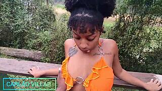 hot brazilian pretinha submissively throats massive cock deep