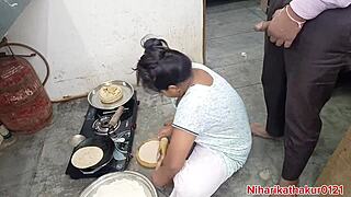 Desi Step-Mom's Kitchen Bend Over Hints at More