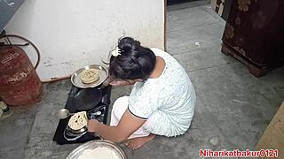 Desi Step-Mom's Kitchen Bend Over Hints at More