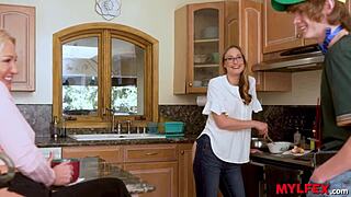 spoiled boy, you gonna please your hot mom and step-aunt's wet pussies in the kitchen today?