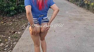 pinay teen fucks wildly in public right by the roadside