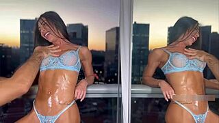 athletic brazilian roommate flashes ass in heels on dorm balcony first time toy play