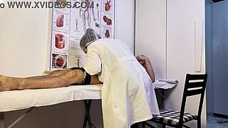 patient can't hold back gets hard during nurse exam blowjob deepthroat