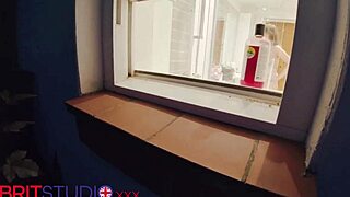 Peep at chubby neighbor's dripping wet pussy in steamy shower voyeur!!