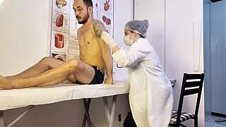 patient can't hold back gets hard during nurse exam blowjob deepthroat