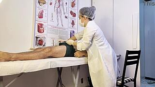 patient can't hold back gets hard during nurse exam blowjob deepthroat