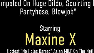 Horny Asian Maxine X Fucks Huge Dildo Sucks Cock Pantyhose Heels