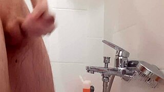 shysam4 showers skinny body with small cock ball kicking