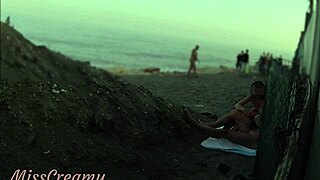 stepdaughter aids dad's risky public beach cock flash and cumshot