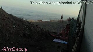 stepdaughter aids dad's risky public beach cock flash and cumshot