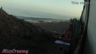 stepdaughter aids dad's risky public beach cock flash and cumshot