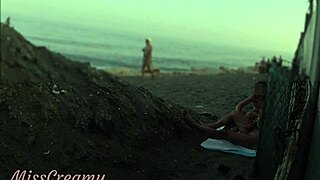 stepdaughter aids dad's risky public beach cock flash and cumshot