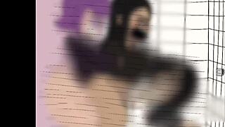 three futanari chicks assfucking with massive cumshots in bathroom trio