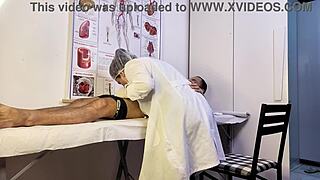 patient can't hold back gets hard during nurse exam blowjob deepthroat