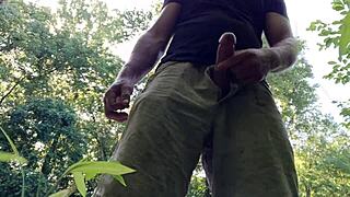 Amateur Strokes Monster Cock in Park Cum Sprays Wild Hoping Nobody Notices