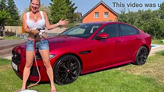damn lenushka doll soaks big tits in sexy wet car wash hose play 🚿💦