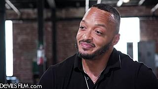 hey, hot tattooed babe DOUBLE BANGED by bisexual guys at store!