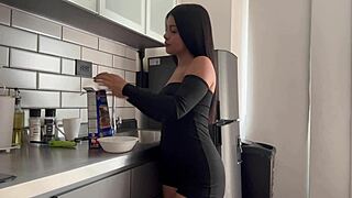 Latina next door catches him stroking, ends up milking his load deep in her pussy