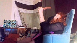 hey sexy tranny ms head, swallow that 8-inch vibrating dildo whole!