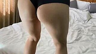 that sexy teen's big ass bounces wildly in her tight jumpsuit workout