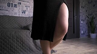 secretary's long legs tease through knee-high slit skirt at work