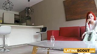 Redhead Latina bombshell gulps huge cock super deep