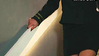 tsa agent catches naughty teen but busty flight attendant punishes with pussy licking scissoring