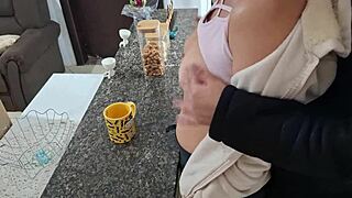 Stepdaughter's innocent breakfast shattered by daddy's bent-over kitchen slave surprise