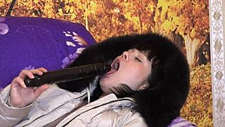 omg milf in furry hood coat sucking huge dildo everywhere so hot fetish vibes 🥵🍆