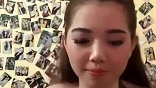 Sexy Asian big tits beauty strips and teases