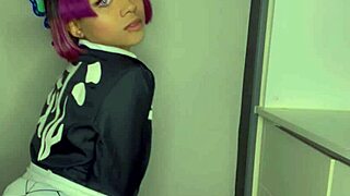 amari gold rides monster dildo in shinobu cosplay solo ebony 🔥🍑