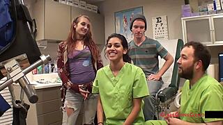 Ami Rogue arrives for Tampa university entrance physical as nurse fingers her tight pussy backstage