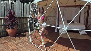 colombian slut takes bbc anal creampie deep balls yes papi glamping rough gaping cum covered