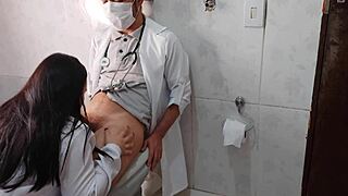 naughty nurse sneaks bathroom bang with hung doctor