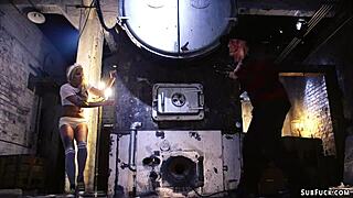 oh man, this ebony slut's anal gangbang with monster cocks is insane... bound and gaping!