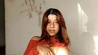 Petite Latina Selene Rides Huge Dildo on Bed Masturbating Her Small Tits Pussy