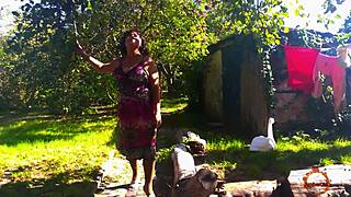 Klaudiaambergirl strips stockings outdoors masturbates her big natural tits solo