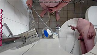naughty german amateur pisses wildly in steamy bathroom shower on toes