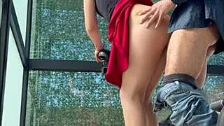 hermanastra argentina sucking cock in gym miniskirt 😍🔥 wet pussy tease