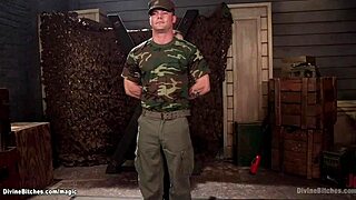 Mistress in Latex Dominates Tied Military Slave Rough