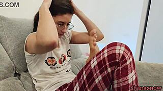 cutie brunette shanaxnow sucks toes foot fetish morning bedroom socks glasses 😘👅